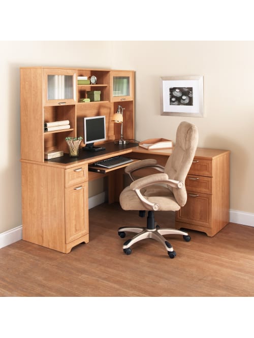 Realspace Magellan Hutch For Cornerl Desk Honey Maple Office Depot