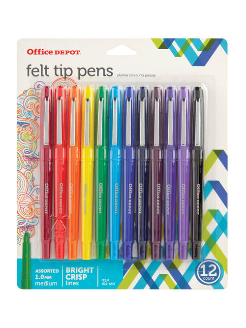 Office Depot Brand Felt Tip Pens Medium Point 1 0 Mm Assorted Ink Colors Pack Of 12 Office Depot