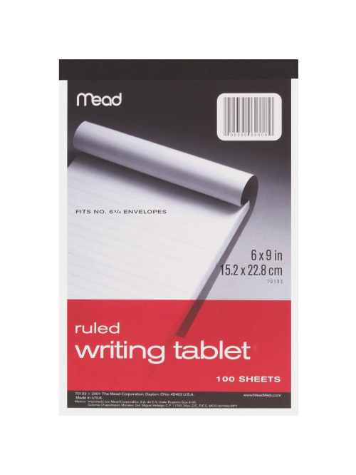 Mead Plain Writing Tablet 100 Sheets 20 Lb Basis Weight 6 X 9 White Paper 1each Office Depot