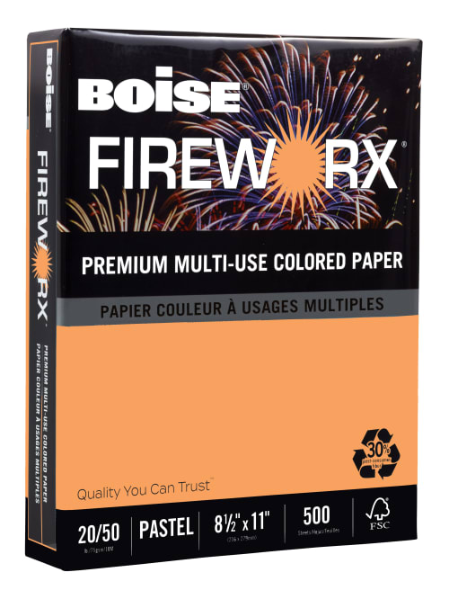 Boise Fireworx Colored Paper 20lb 8-1/2 x 11 Pumpkin Glow 500 Sheets/Ream