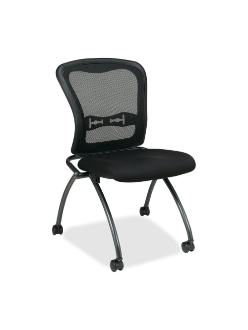 Office Star Folding Chair With Casters Deluxe With Mesh Back Coaltitanium Set Of 2 Office Depot