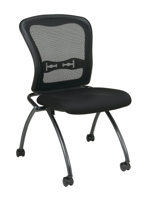 Office Star Folding Chair With Casters Deluxe With Mesh Back Coaltitanium Set Of 2 Office Depot