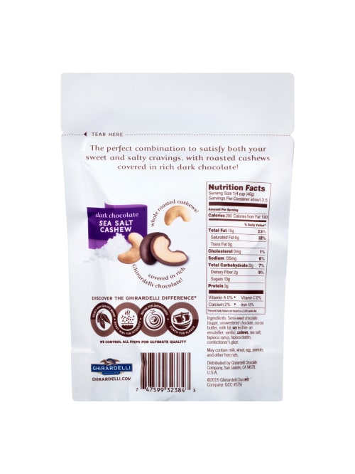 Ghirardelli Chocolate Covered Sea Salt Cashews Dark Chocolate 4 8 Oz Pack Of 3 Bags Office Depot