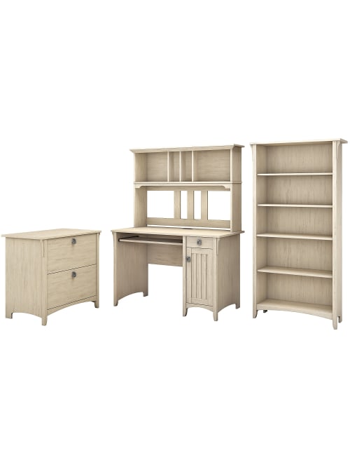 Bush Furniture Salinas Mission Desk With Hutch Lateral File Cabinet And 5 Shelf Bookcase Antique White Standard Delivery Office Depot