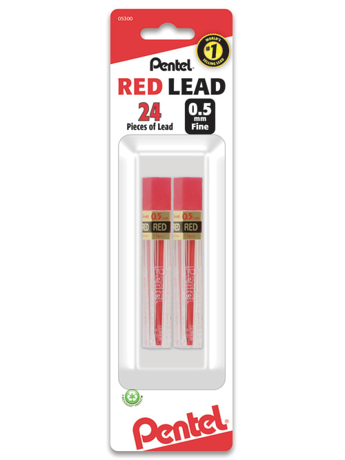 Pentel Red Lead Refills 0 5 Mm 2 5 Medium Soft Lead Pack Of 2