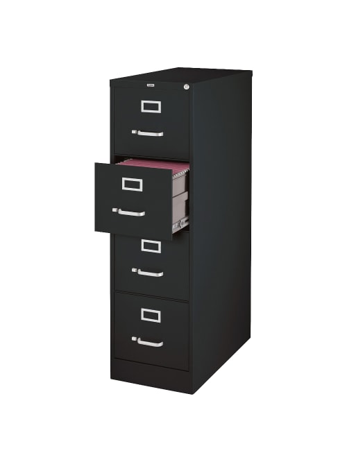 Lorell Fortress 26 12 D Vertical 4 Drawer Legal Size File Cabinet Metal Black Office Depot