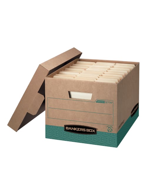 Bankers Box R Kive Fastfold Baa Compliant Heavy Duty Storage Boxes With Locking Lift Off Lids And Built In Handles Letterlegal Size 15 D X 12 X 10 100percent Recycled Kraftgreen Case
