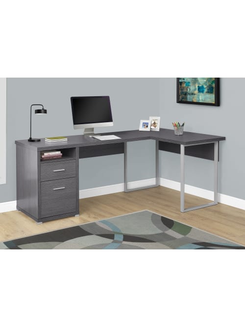 Monarch Specialties L Shaped Computer Desk With 2 Drawers Gray Office Depot