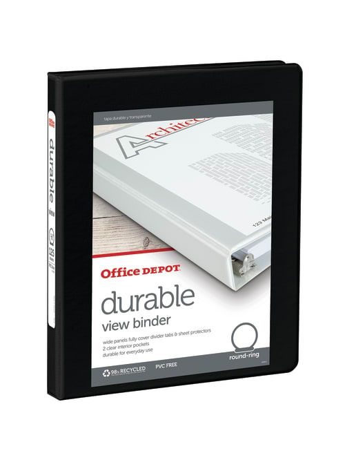 Office Depot Brand Durable View 3 Ring Binder 12 Round Rings Black Office Depot