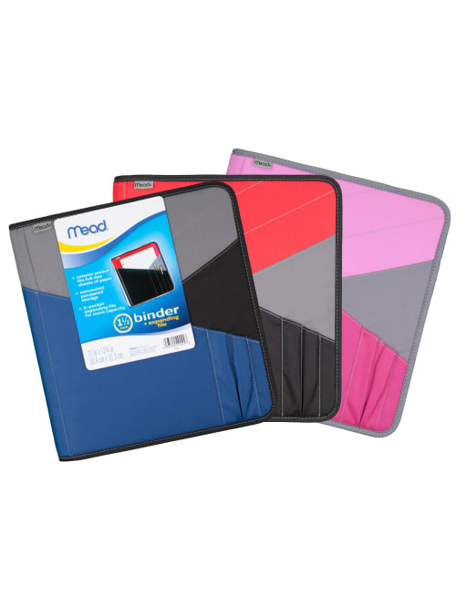 Mead Zipper 3 Ring Binder With Expanding File 1 12 Round Rings Assorted Colors Office Depot