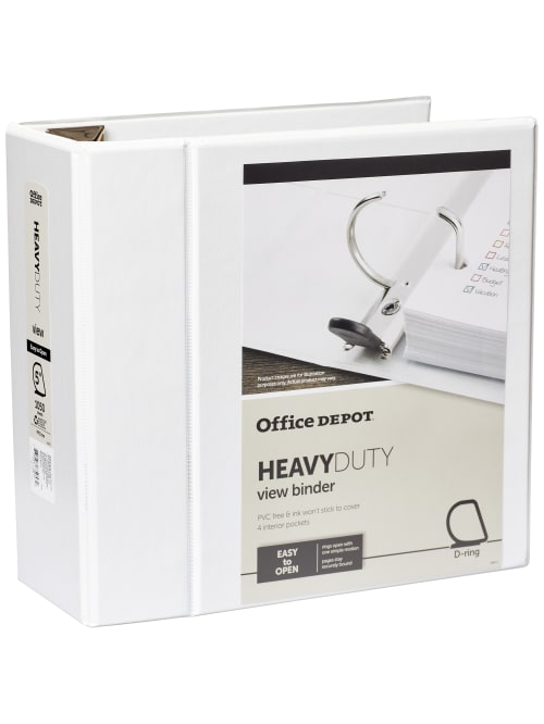 Office Depot Brand Heavy Duty D Ring View Binder 5 Rings White