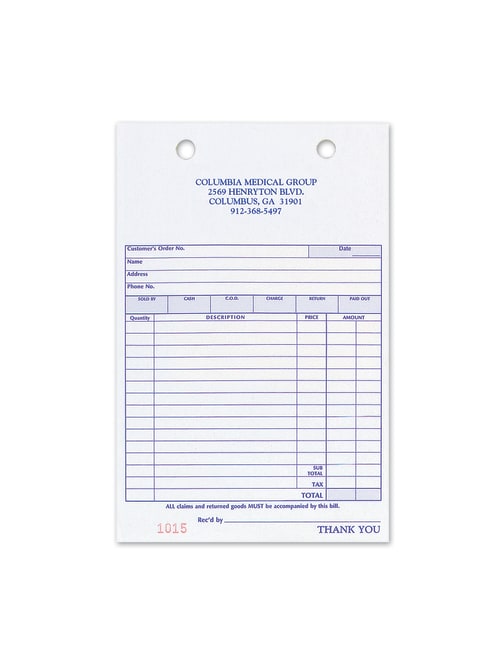 Custom Carbonless Business Forms Pre Formatted Sales Forms 5 38 X 8 12 2 Part Box Of 250 Office Depot