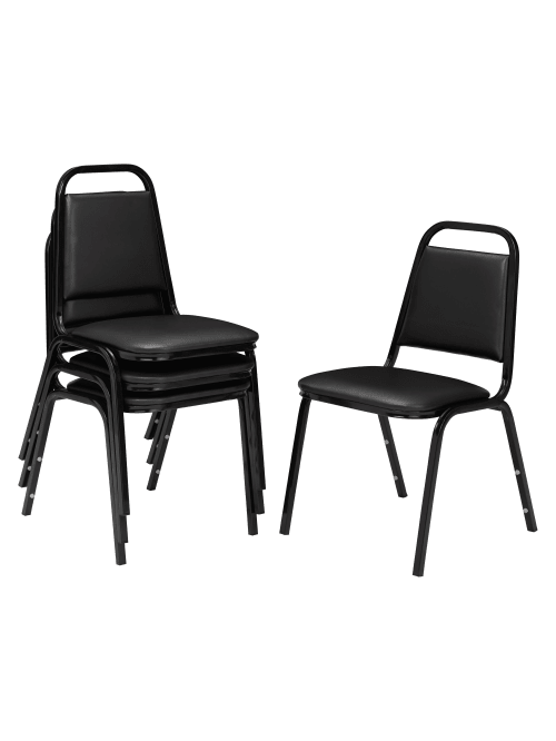 National Public Seating Square Back Padded Vinyl Seat Banquet Stack Chair 15 34 Seat Width Black Seatblack Frame Set Of 4 Office Depot
