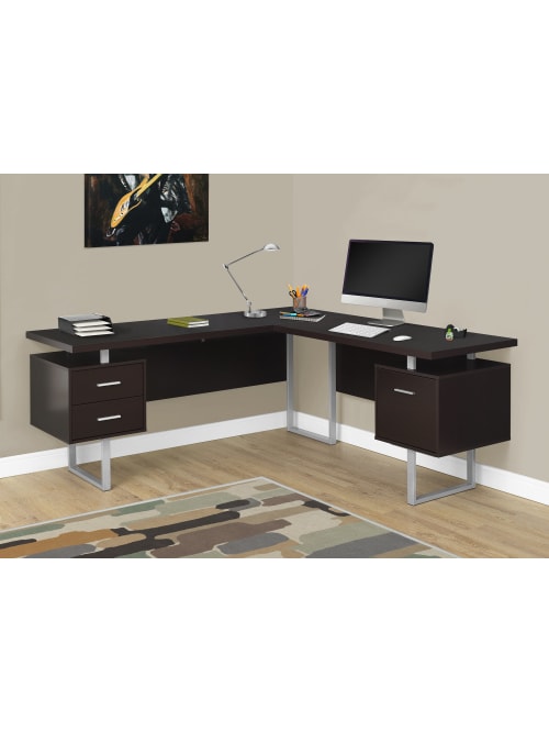 Monarch Specialties L Shaped Corner Computer Desk With 2 Drawers Cappuccino Office Depot