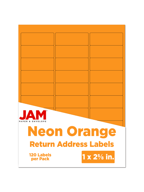 jam paper mailing address labels 1 x 2 5 8 neon orange pack of 120 item 235868