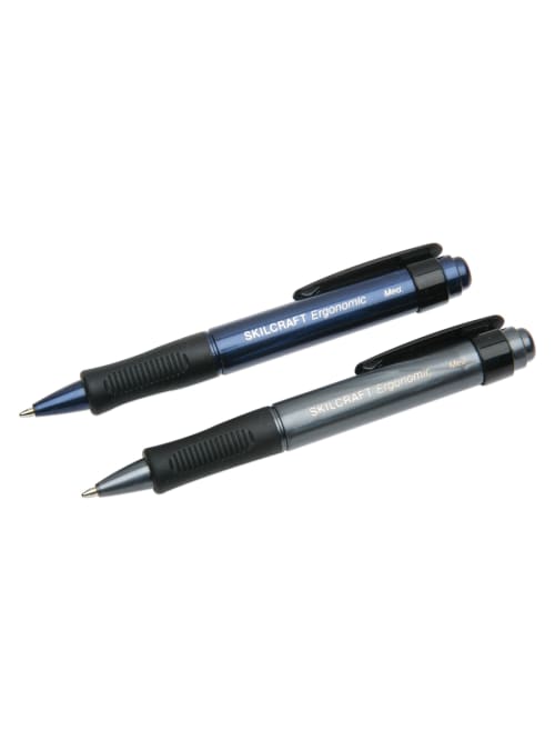 skilcraft abilityone ergonomic retractable ballpoint pens medium point blue ink pack of 12 pens item 236098