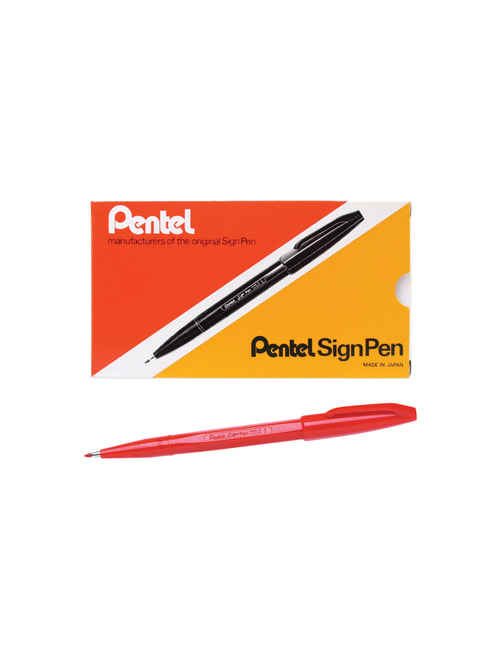 Pentel Sign Pens Fine Point 2 0 Mm Red Barrel Red Ink Pack Of 12 Pens Office Depot