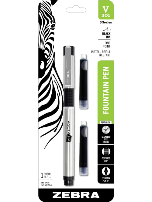 Zebra V 301 Fountain Pen Medium Point 0 7 Mm Stainless Steel Barrel Black Office Depot