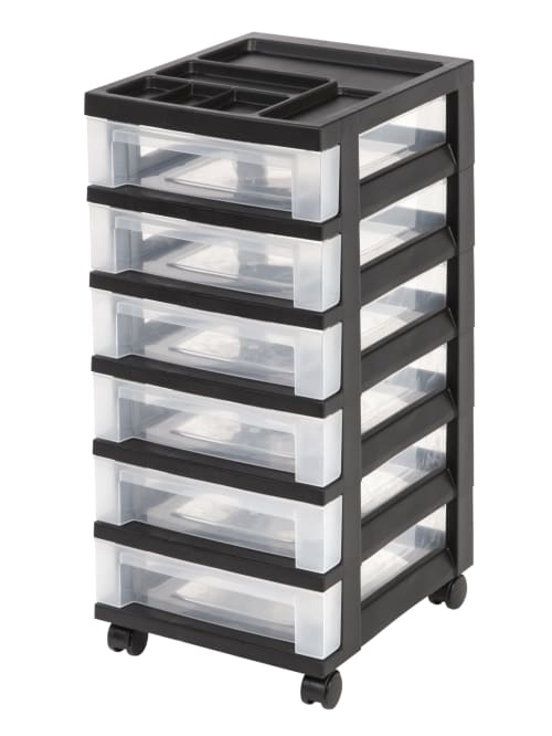 Iris Mini 6 Drawer Rolling Plastic Storage Cart 26 716 H X 12 18 W X 14 516 D Clearblack Office Depot