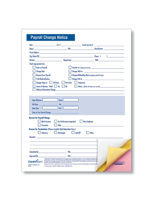 Complyright Payroll Change Notice Forms 3 Part 8 12 X 11 White Pack Of 50 Office Depot