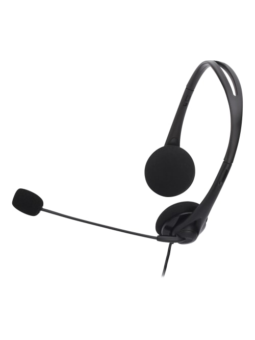Compucessory Lightweight Stereo Headphones With Mic Stereo Mini Phone 3 5mm Wired 32 Ohm Hz Khz Over The Head Binaural Semi Open 5 92 Ft Cable Black Office Depot