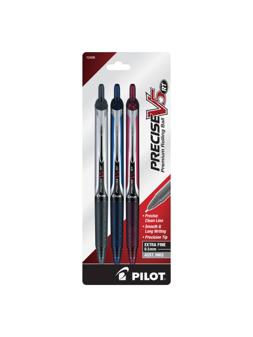Pilot Precise V5 Rt Premium Rollerball Pens Extra Fine Point 0 5 Mm Assorted Barrel Colors Assorted Ink Colors Pack Of 3 Pens Office Depot