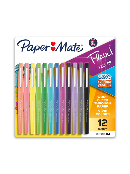 Paper Mate Flair Tropical Vacation Felt Tip Pens Medium Point 0 7 Mm Assorted Colors Pack Of 12 Office Depot