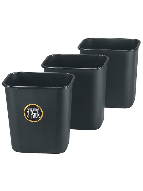 Rubbermaid Rectangular Plastic Trash Can 7 Gallons 15 H X 14 12 W X 10 12 D Black Pack Of 3 Cans Office Depot