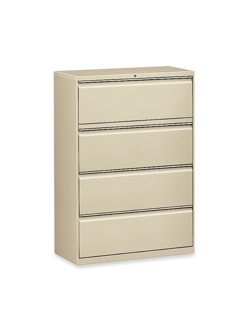 Lorell Fortress 36 W Lateral 4 Drawer File Cabinet Metal Putty Office Depot
