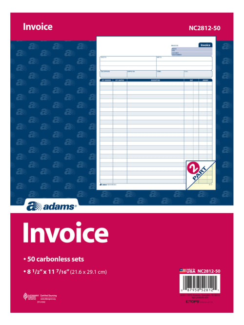 Adams Carbonless 2 Part Snapset Invoice Forms 8 12 X 11 Whitecanary Pack Of 50 Office Depot