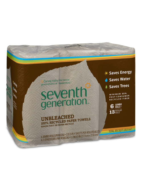 Seventh Generation Unbleached 2 Ply Jumbo Paper Towels 100percent Recycled Natural 120 Sheets Per Roll Pack Of 6 Rolls Office Depot