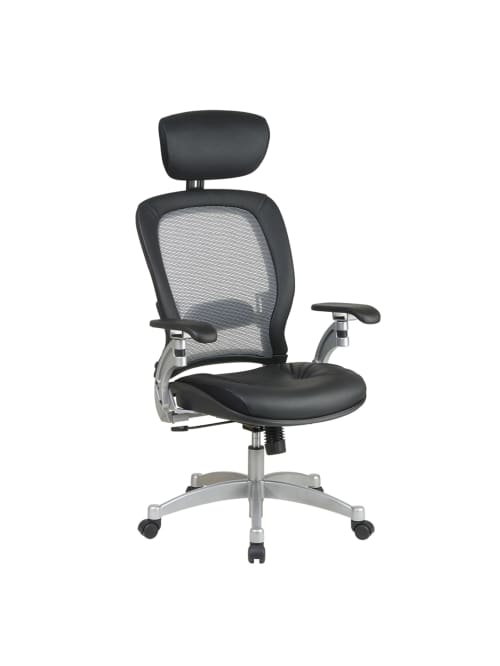 Office Star Professional Airgrid Bonded Leather High Back Chair With Adjustable Headrest Blackplatinum Office Depot