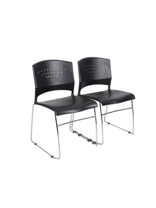 Boss Stack Chairs Blackchrome 2 Pk Office Depot