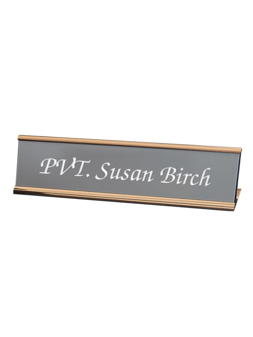 Custom Engraved Plastic Desk Signs With Slide In Metal Holder 2 X 8 Office Depot