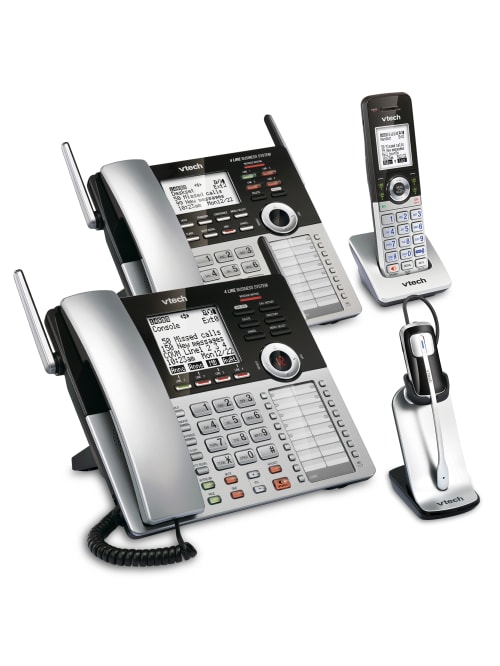 Vtech Cm18445 4 Line Small Business Office Phone System Bundle With 2 Desksets 1 Handset And 1 Headset Office Depot