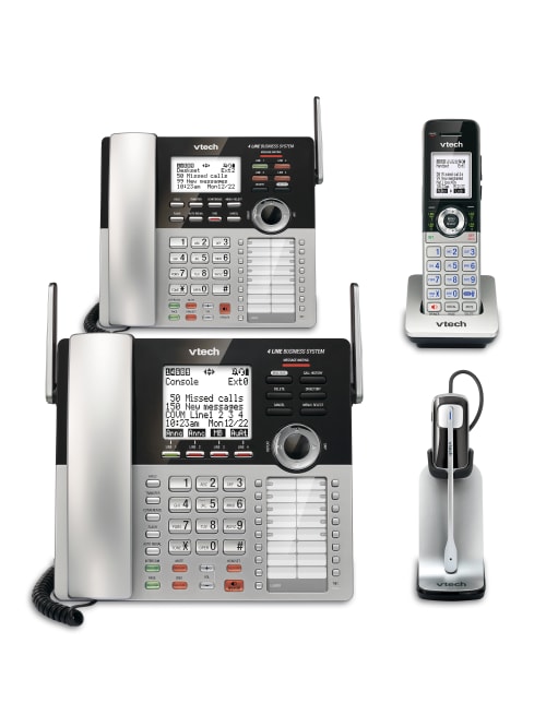 Vtech Cm18445 4 Line Small Business Office Phone System Bundle With 2 Desksets 1 Handset And 1 Headset Office Depot