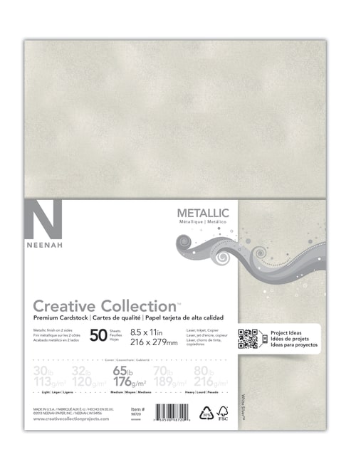 Creative Collection Metallic Specialty Card Stock Letter Size 8 12 X 11 White Silver Pack Of 50 Sheets Office Depot