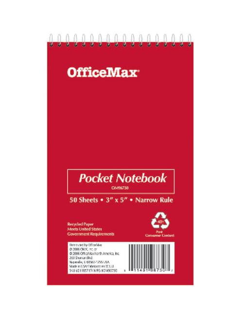 Officemax Pocket Memo Book 3 X 5 Top Bound Narrow Rule Asst Color Covers Office Depot