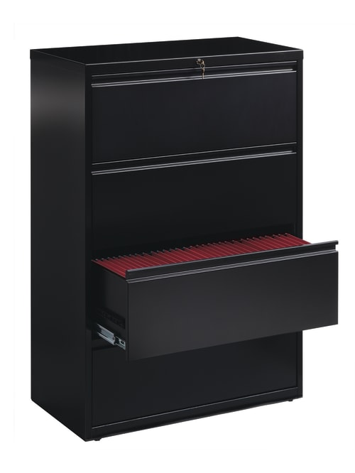 Workpro File 36 W 4 Drawer Black, Office Lateral Filing Cabinets