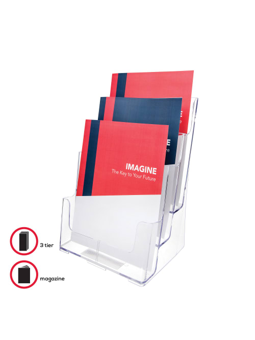 Deflect O 3 Tier Magazine Literature Holder 12 58 H X 9 12 W X 6 14 D Clear Office Depot