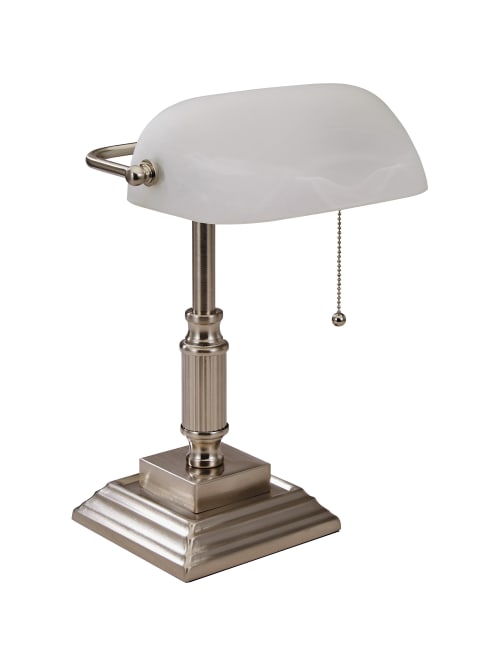 Lorell Led Classic Bankers Lamp Frosted Glass Shade Brushed Nickel Office Depot