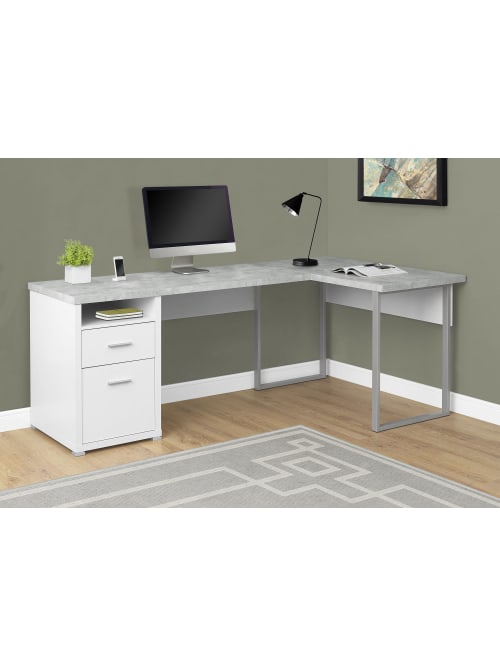 Monarch Specialties L Shaped Computer Desk With 2 Drawers Gray Cementwhite Office Depot The leick corner computer desk is a furniture piece that works as a small workspace or a convenient corner stand or table. monarch specialties l shaped computer desk with 2 drawers gray cement white item 390869