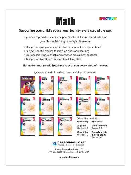 Carson Dellosa Spectrum Math Workbook Grade 6 Office Depot