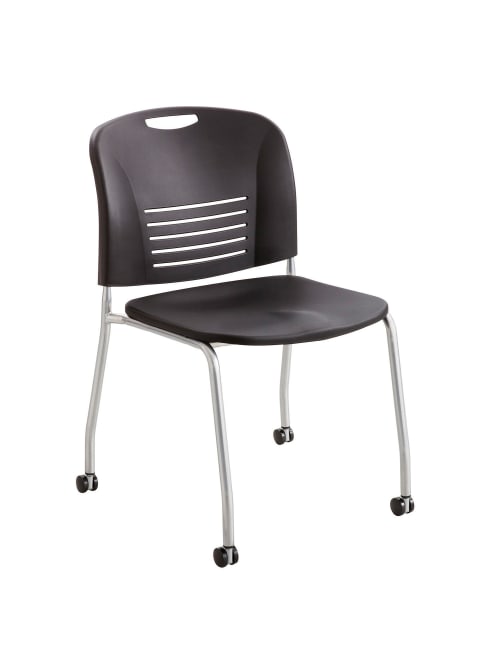 Safco Vy Plastic Seat Plastic Back Stacking Chair 17 Seat Width Black Seatsilver Frame Quantity 2 Office Depot