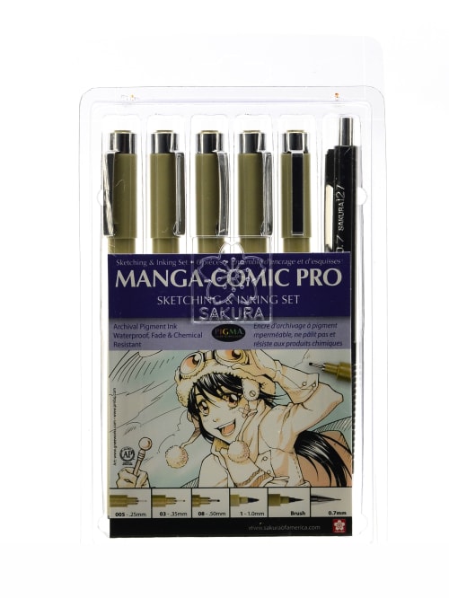 Sakura Manga Comic Pro Sketching And Inking Set Black Ink Pack Of