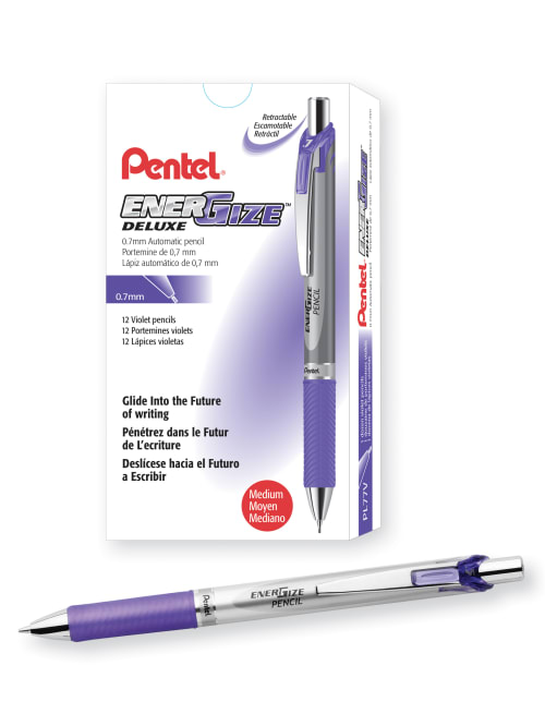 Pentel Energize Mechanical Pencils 0 7 Mm Violetsilver Pack Of 12