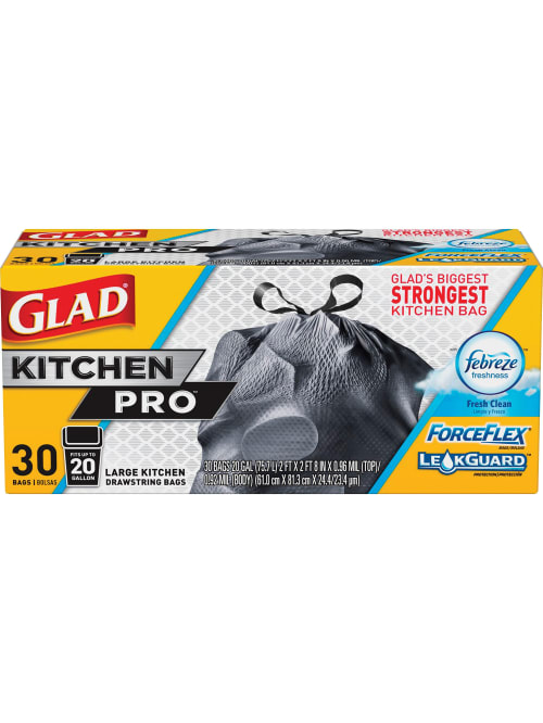 Glad Forceflexplus Xl X Large Kitchen Drawstring Trash Bags Large Size 20 Gal 24 02 Width X 32 01 Length White 30each Garbage Office Kitchen Office Depot