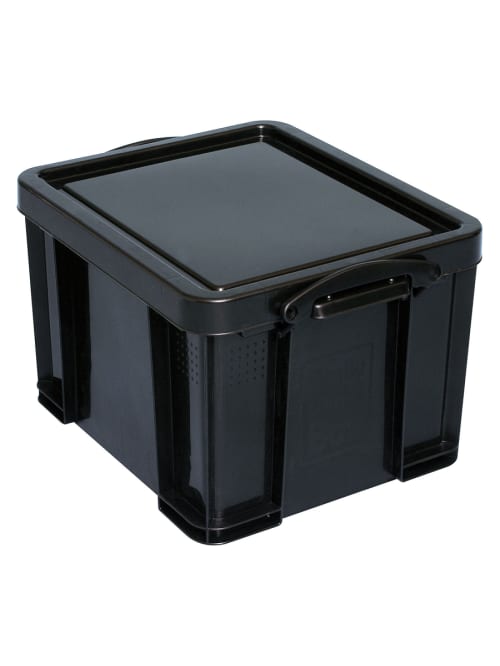 black plastic storage containers