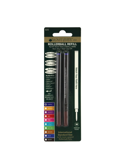 Monteverde Ceramic Rollerball Refills For Most Capped Rollerball Pens Fine Point 0 5 Mm Purple Pack Of 2 Refills Office Depot