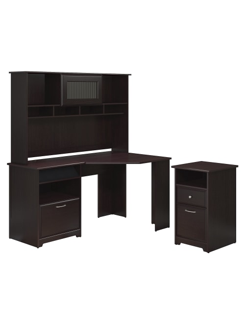 Bush Furniture Cabot 60 W Corner Desk With Hutch And 2 Drawer File Cabinet Espresso Oak Standard Delivery Office Depot
